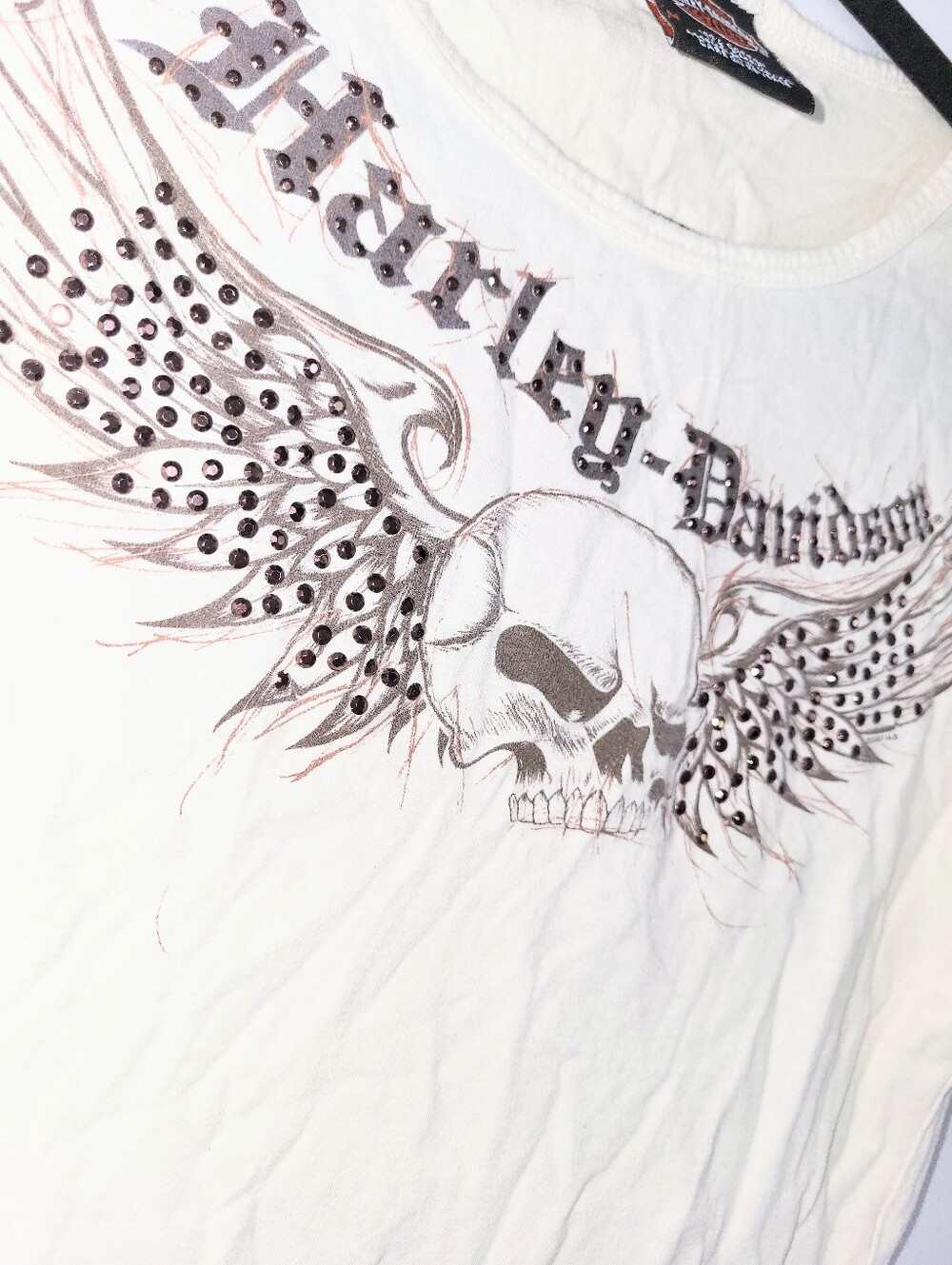 Harley Davidson Skull & Jeweled Wings Graphic Tshirt Biker Tee Medium - Picture 3 of 12